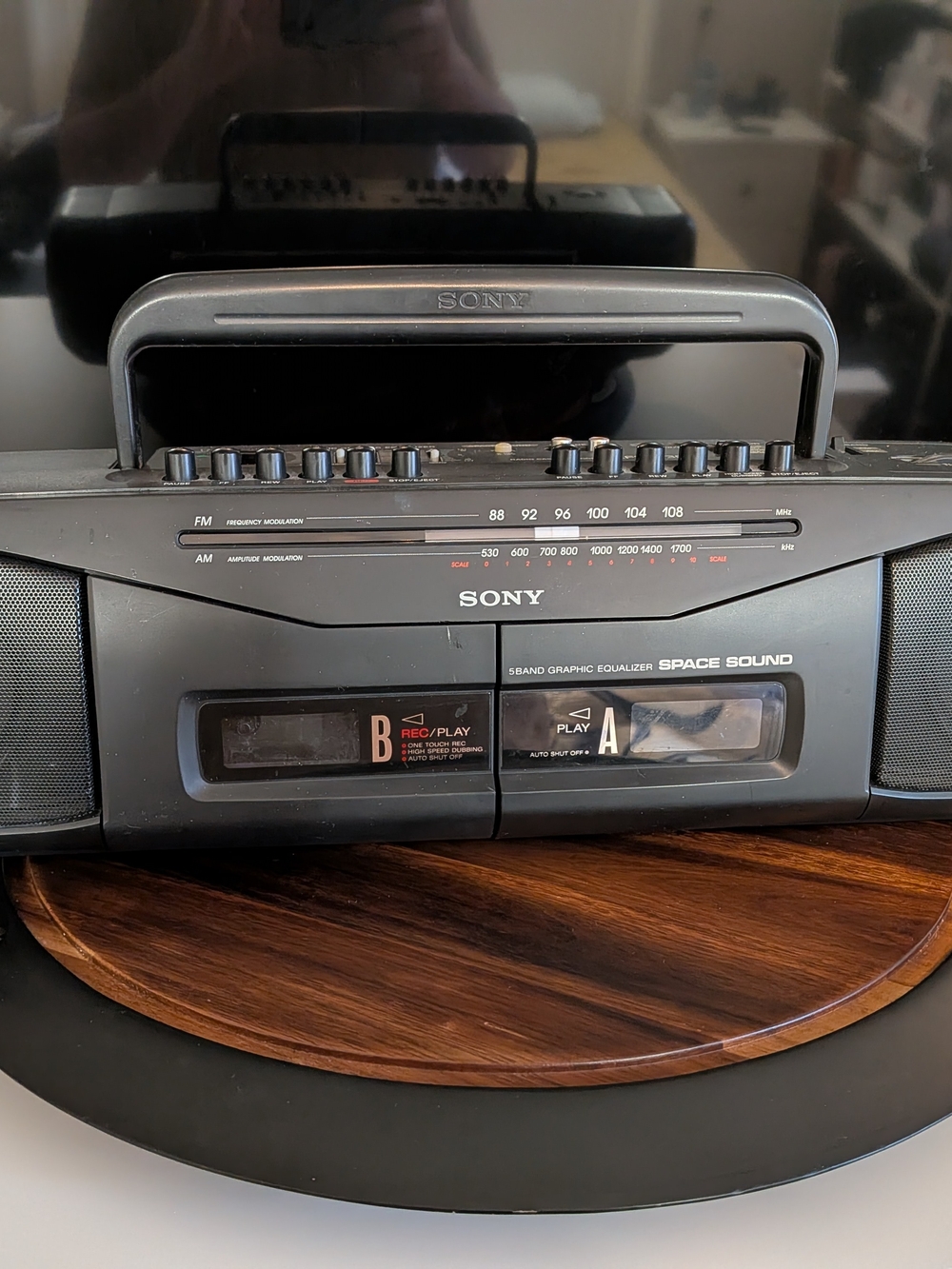Sony Black Portable Boombox Stereo with Dual Cassette Decks, Cfs W305